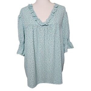 Floral Short Sleeve Ruffle V-neck  Top